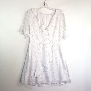 BCBG Generation Dress Womens‎ Medium White Polka Dot Mini Dress Ruffle Faux Wrap